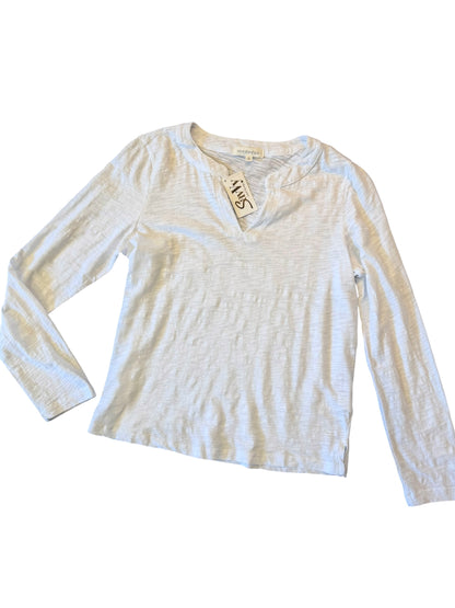 L/S Split Mandarin Tee in white by Mododoc