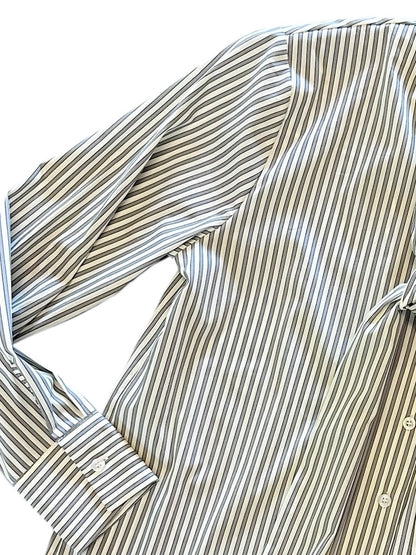 Stripe Neck Tie Blouse in grey by B-YU