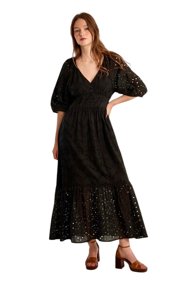 Eyelet Maxi Dress in black by Molly Bracken