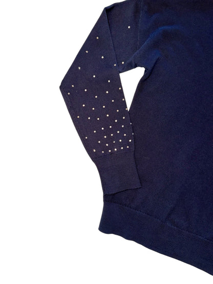 Long Sleeve Rhinestone Crew Sweater in midnight by J.Society