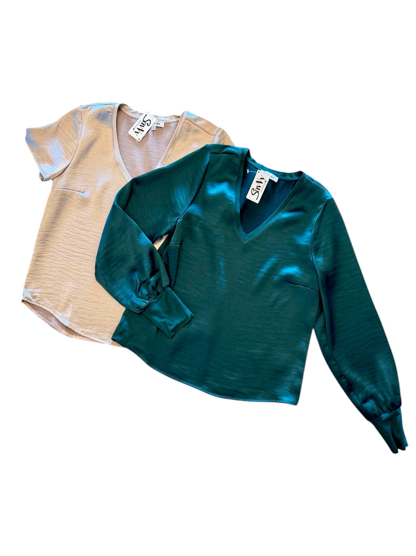 Aya Satin V-Neck Top in rainforest by Another Love