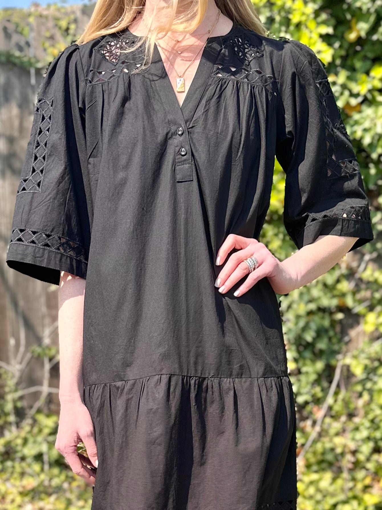 Biarritz African Cut Out Midi Dress in black by Rose & Rose