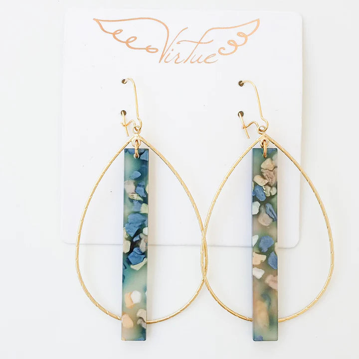 Acrylic Bar on Double Bale Hoop Earring in blue ombre by Virtue