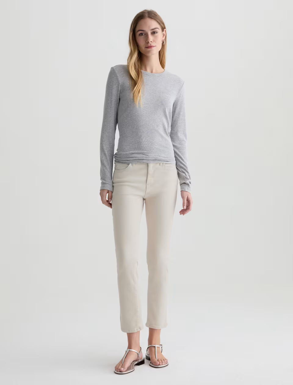 Mari High Rise Slim Straight Crop in pumice by AG