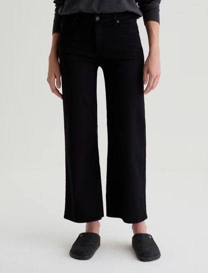 Saige High Rise Wide Leg Crop in super black by AG