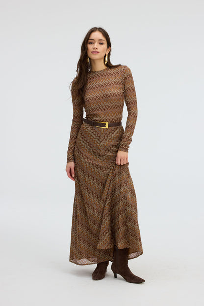 Olive Maxi Skirt in chestnut multi by Allison