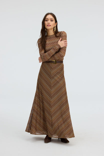 Olive Maxi Skirt in chestnut multi by Allison
