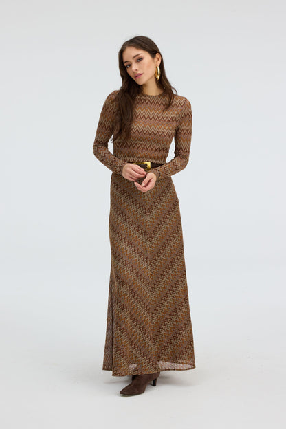 Olive Maxi Skirt in chestnut multi by Allison