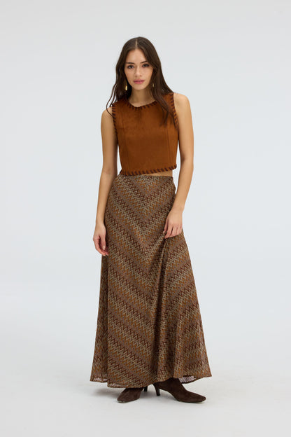 Olive Maxi Skirt in chestnut multi by Allison