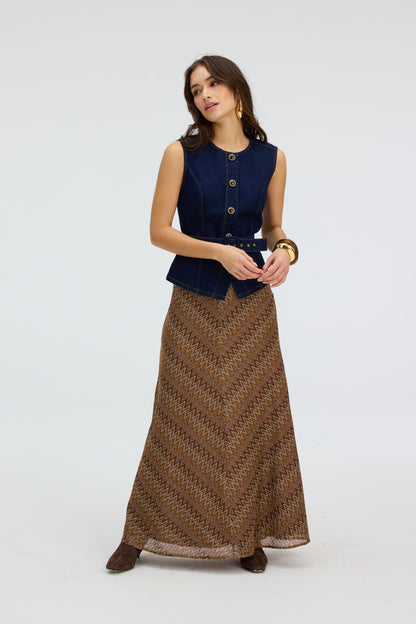 Olive Maxi Skirt in chestnut multi by Allison