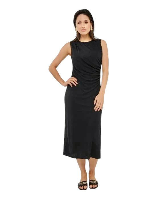 Sleeveless LBD with Rouching in black by Esqualo