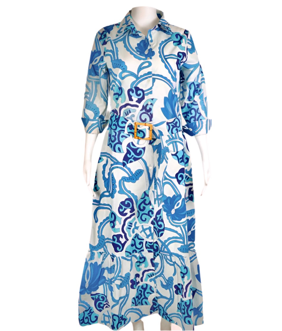 Ann Marie Maxi Dress in white/blues by La Plage