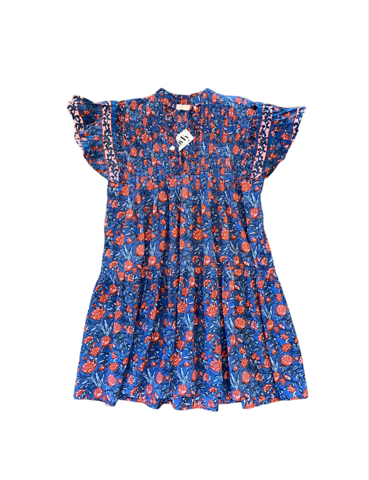 Paola Flowers Printed Dress in blue/coral by Bindu