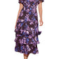 Claire Printed Tiered Dress in black/purple by Lucy Paris