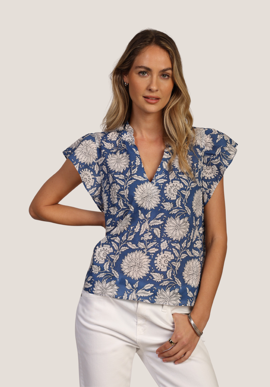Kyra Printed Top in blue by Dylan