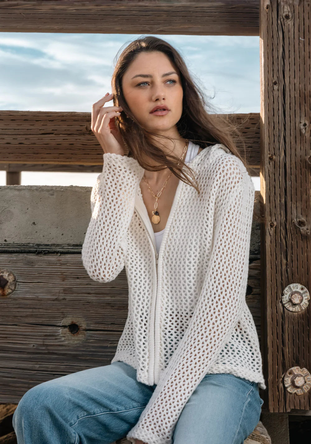 Whitney Pointelle Sweater in soft natural by Dylan