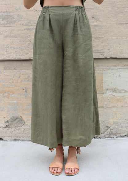 Atlas wide leg pant in sage by bel kazan front view
