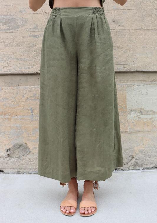 Atlas wide leg pant in sage by bel kazan front view