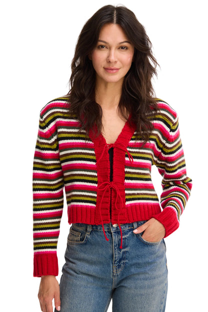 Hailey Striped Cardigan in red multi by Allison