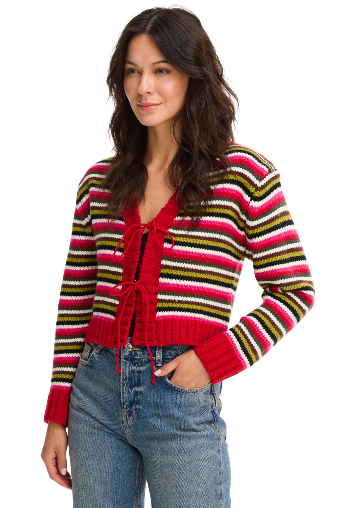 Hailey Striped Cardigan in red multi by Allison