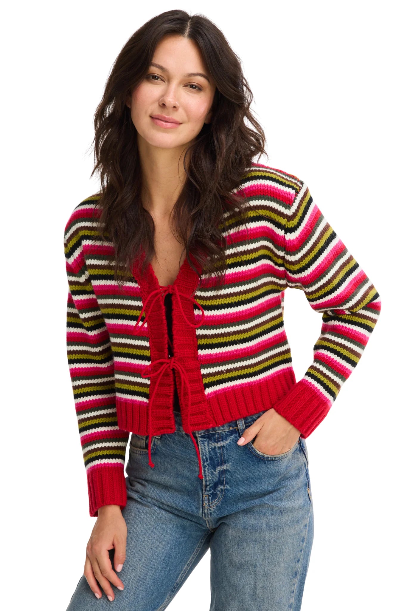 Hailey Striped Cardigan in red multi by Allison