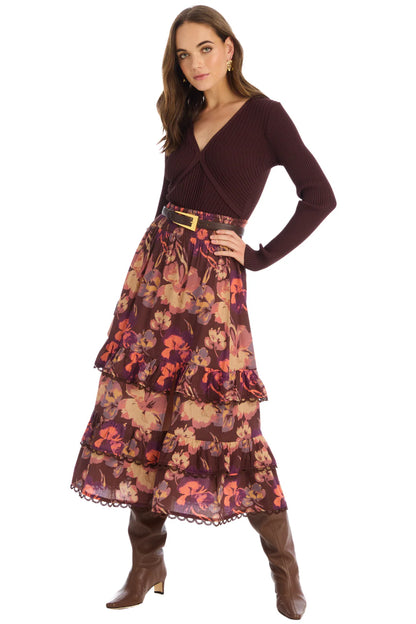 Georgia Midi Skirt in brown floral by Allison