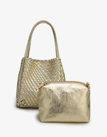 Hollace Mini Woven Tote in platinum by Remi & Reid