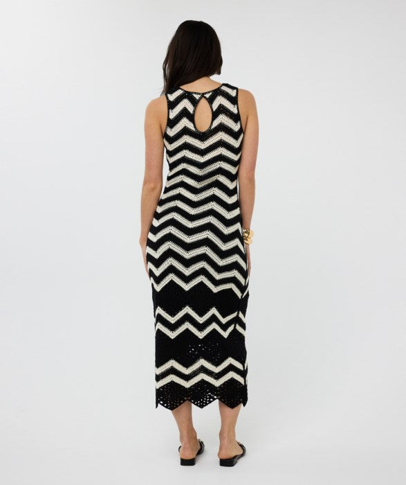 Sleeveless Crochet Dress in black/white by Esqualo