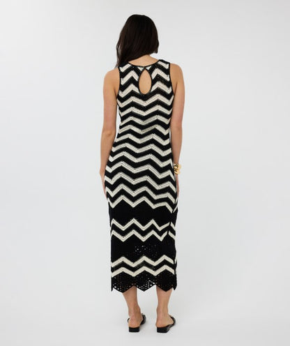 Sleeveless Crochet Dress in black/white by Esqualo