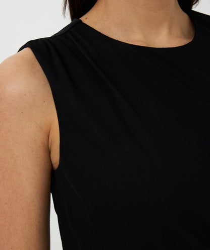 Sleeveless LBD with Rouching in black by Esqualo