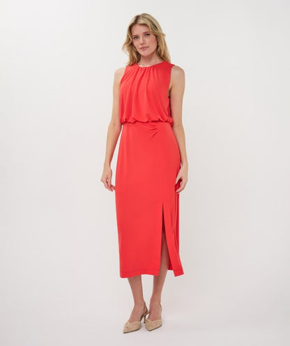 Fancy Gathering Sleeveless Dress in red by Esqualo