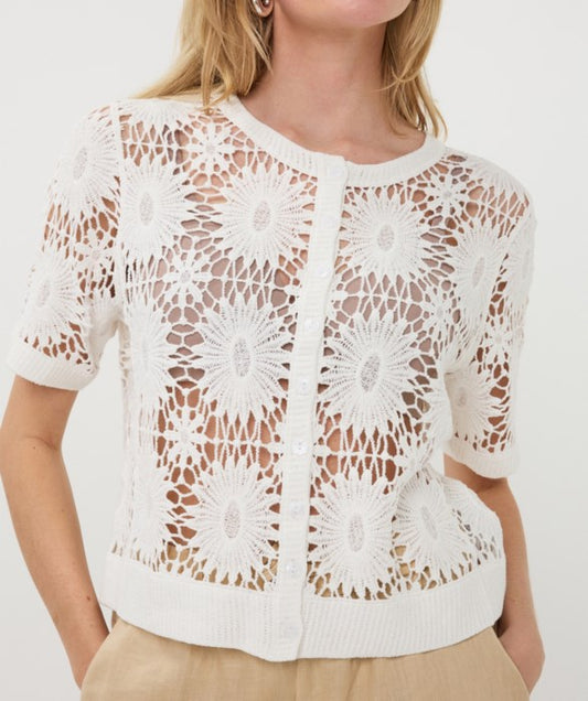 Short Sleeve Crochet Cardigan in off white by Esqualo