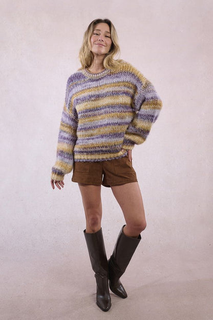 Crewneck Stripe Sweater in mauve by Molly Bracken