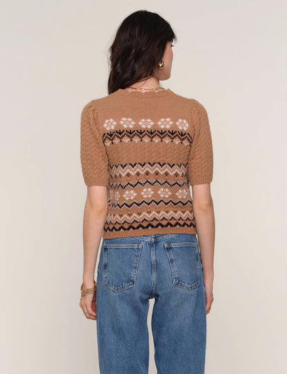Kiki Short Sleeve Sweater Top in camel by Heartloom