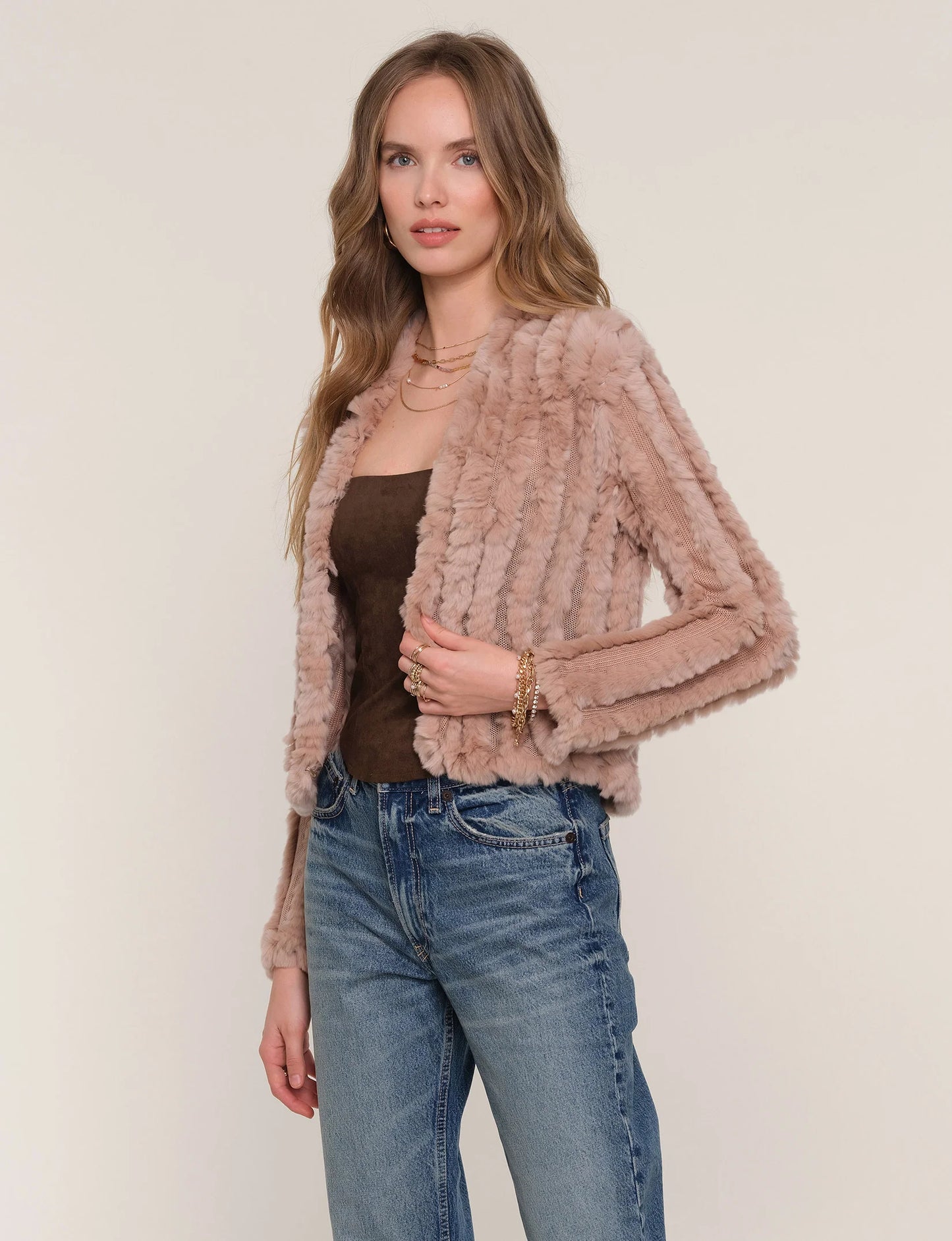 Rosa Fur Jacket in biscuit by Heartloom