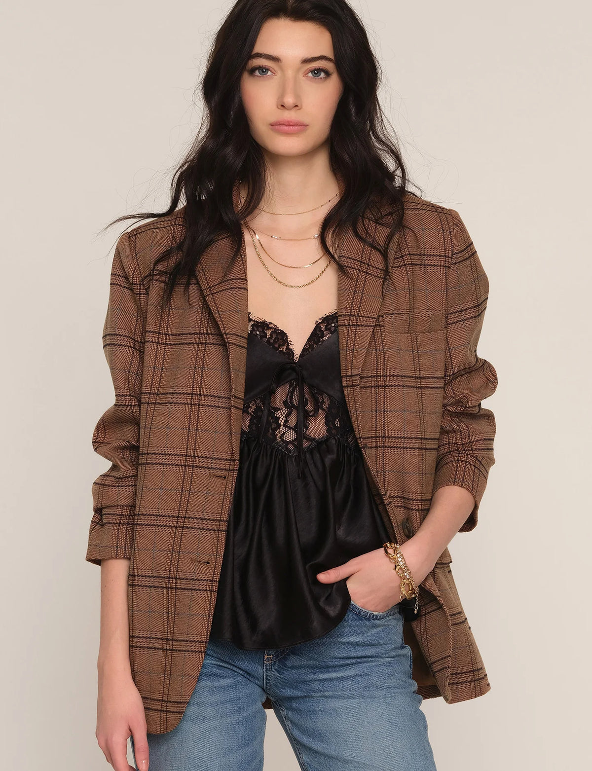 Sienna Plaid Blazer in toffee by Heartloom