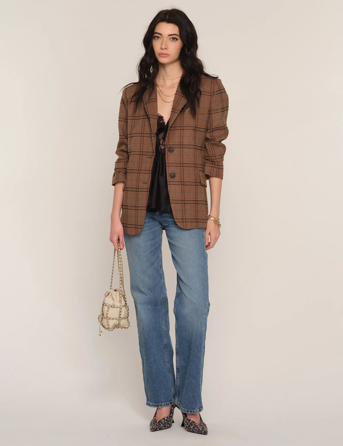 Sienna Plaid Blazer in toffee by Heartloom