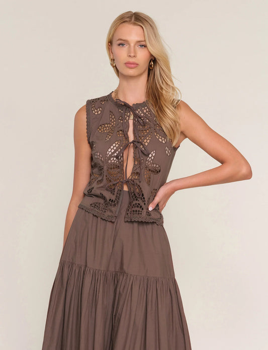 Arly Eyelet Maxi Top in coco by Heartloom