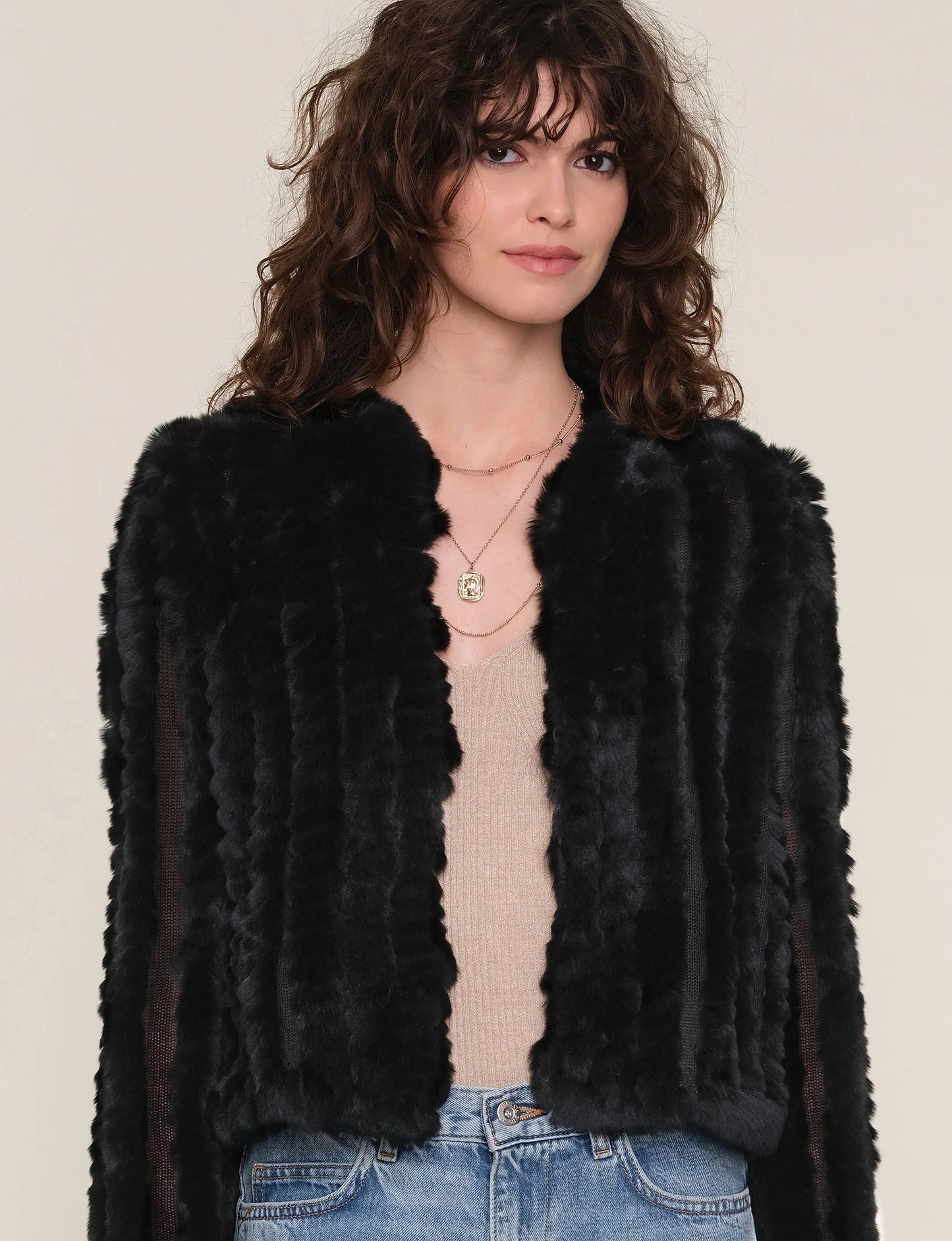 Rosa Fur Jacket in black by Heartloom
