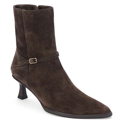 Ilana Suede Kitten Heel Bootie in dark chocolate by Matisse