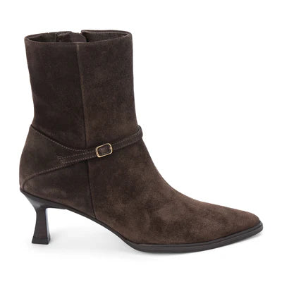 Ilana Suede Kitten Heel Bootie in dark chocolate by Matisse