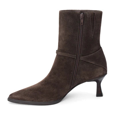 Ilana Suede Kitten Heel Bootie in dark chocolate by Matisse