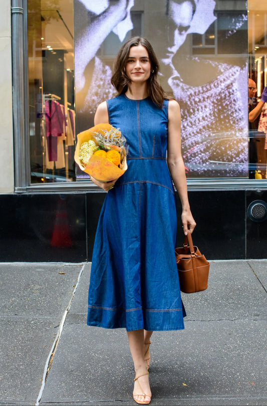 Claire Dress in solid denim by Elizabeth James