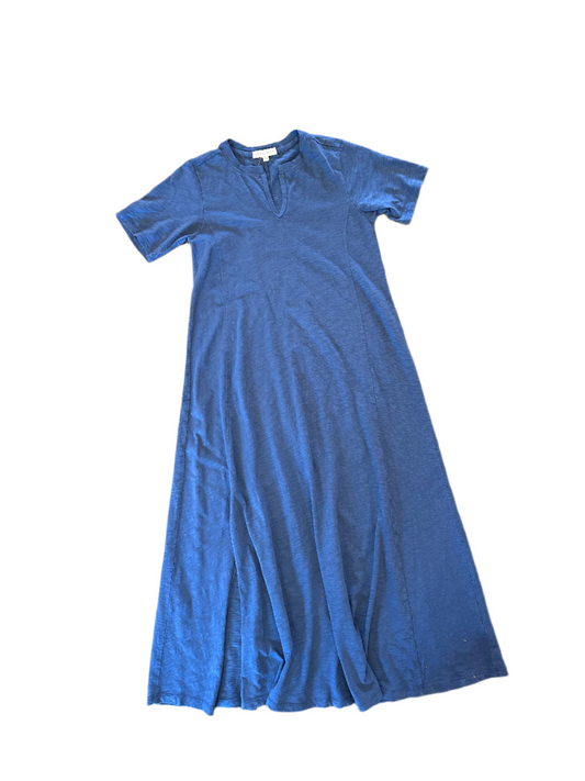 Half Sleeve Split Neck Long Dress in pacific blue by Mododoc