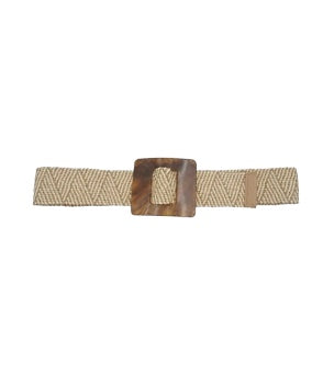 Square Lucite Buckle Straw Belt in taupe/natural