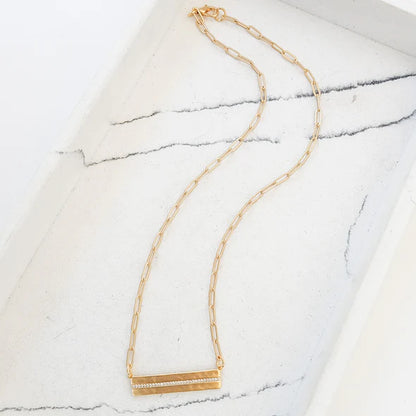 16" Paperclip Chain with Rhinestone Bar in gold by Virtue