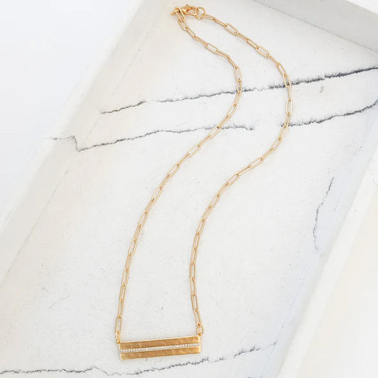 16" Paperclip Chain with Rhinestone Bar in gold by Virtue