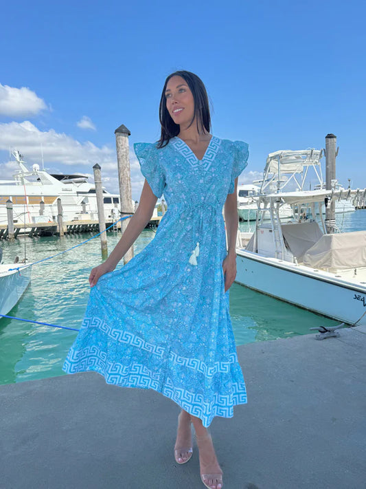 Amalfi Maxi Dress in hellenic tiffany by Isla Payal
