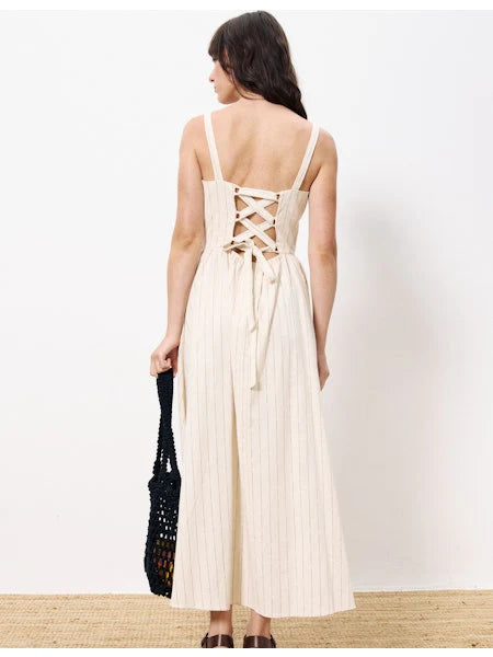 Casey Striped Midi Dress in creme by FRNCH