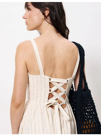 Casey Striped Midi Dress in creme by FRNCH